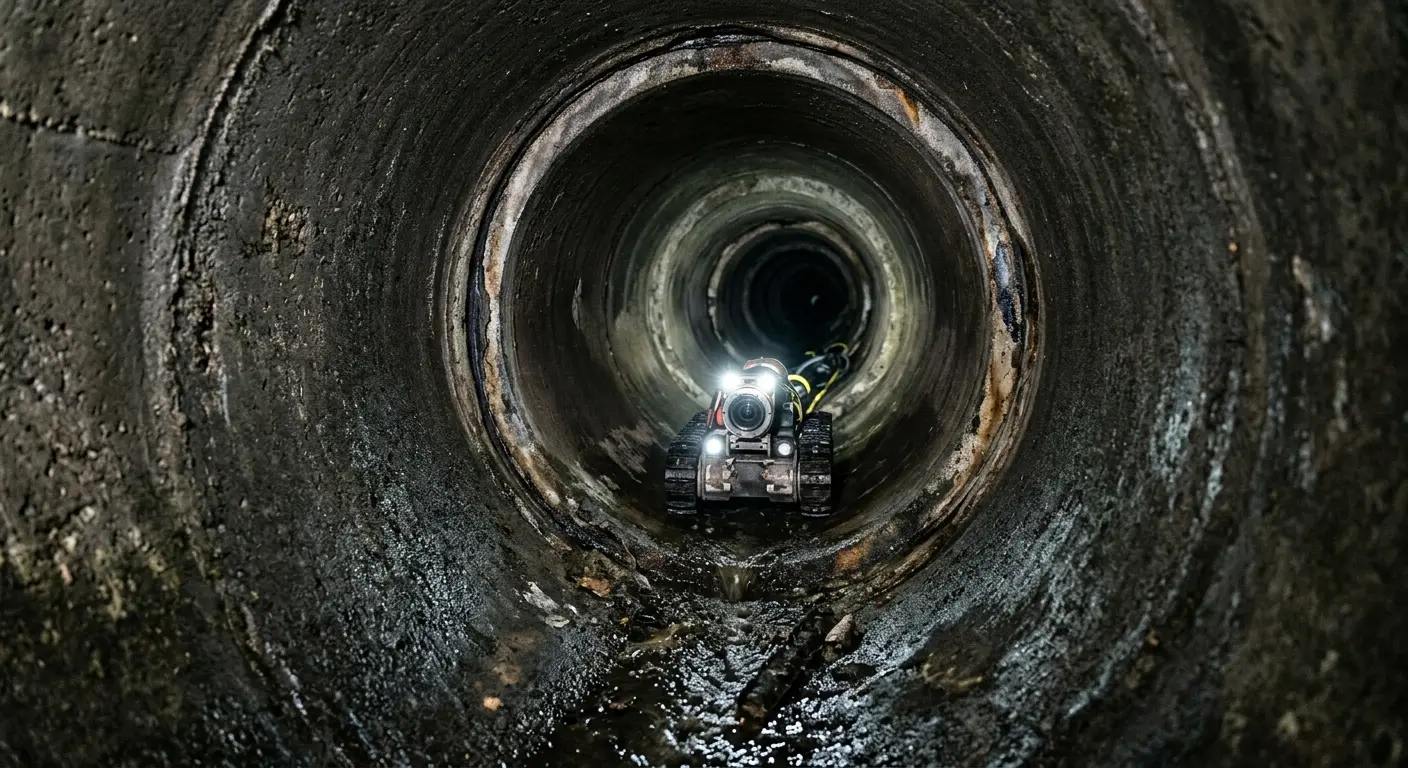 Robotic sewer camera inspecting pipe interior for Drain Snake Service in Easley